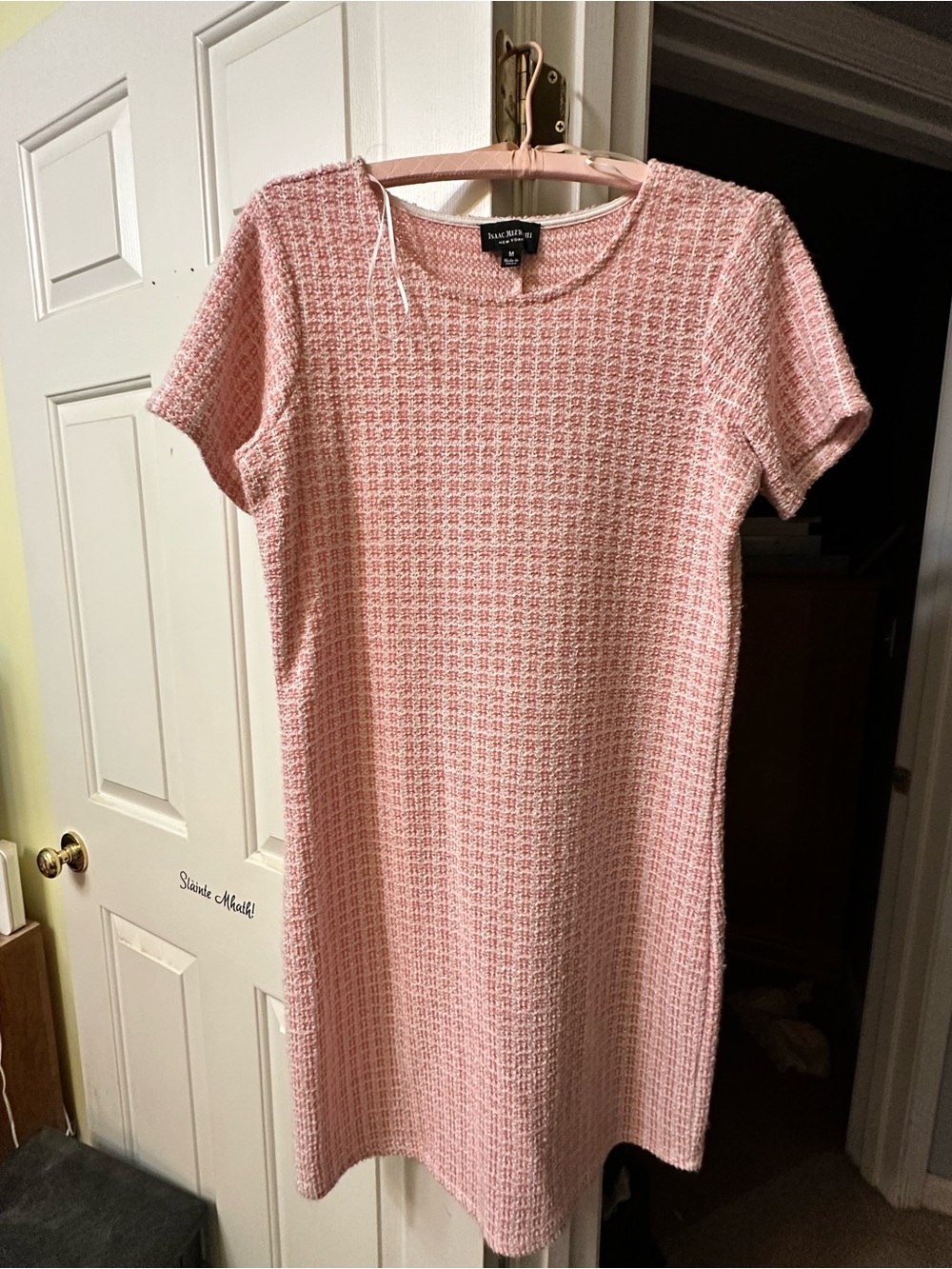 Isaac Mizrahi Blush Pink Textured Short-Sleeve Shift Dress